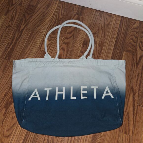 Athleta Beach Gym Yoga Blue Ombré 100% Cotton Tote Bag with Handles Blue - Picture 1 of 5